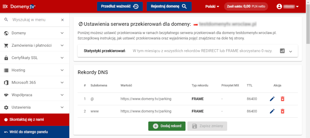 Przekierowanie domen