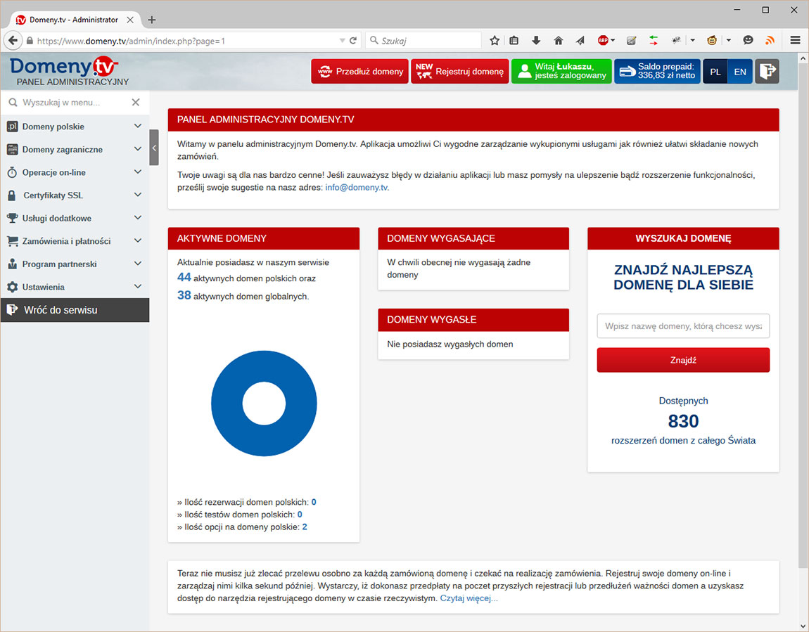 Panel administracyjny domeny