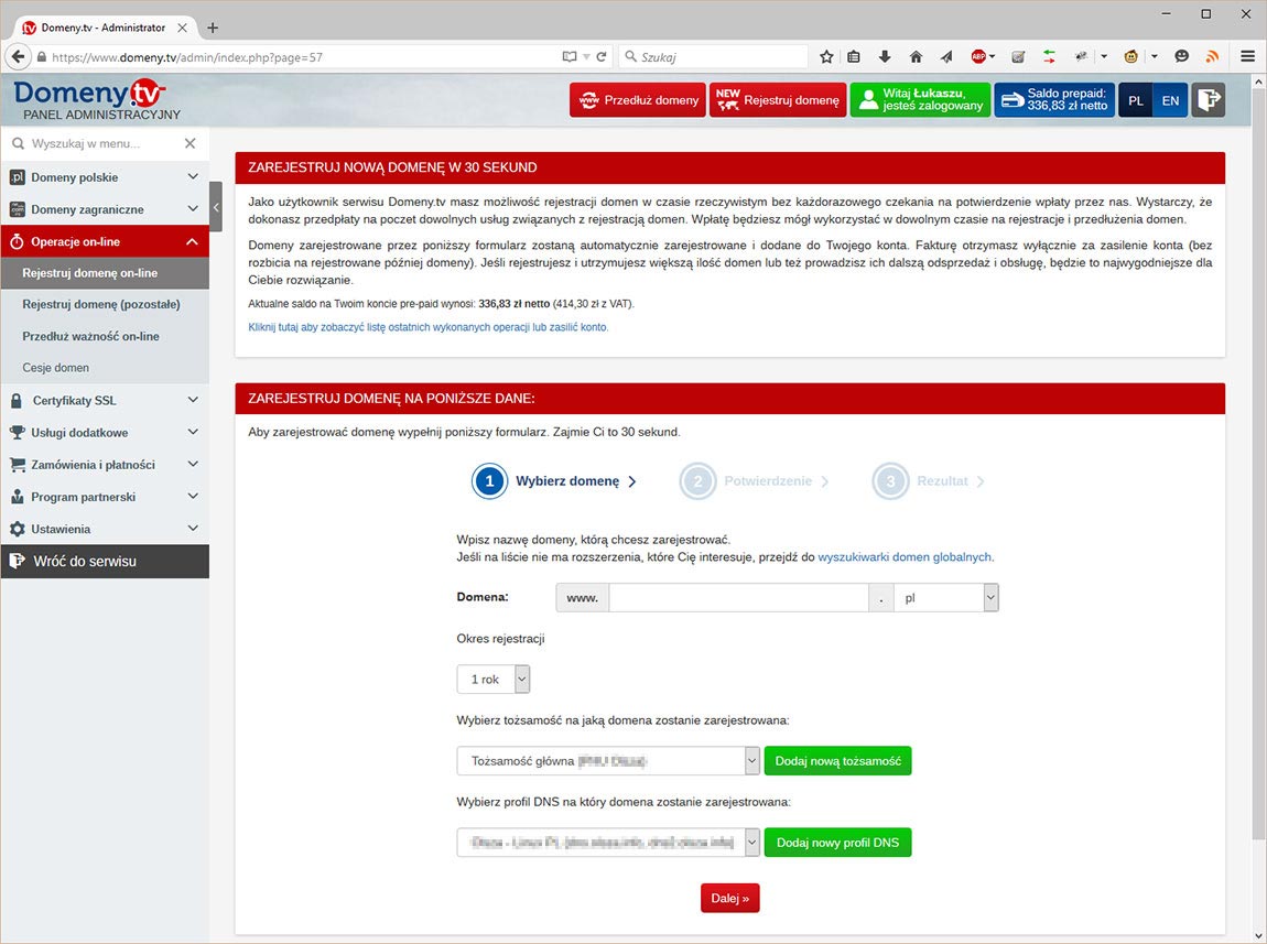 Rejestracja domen w czasie rzeczywistym