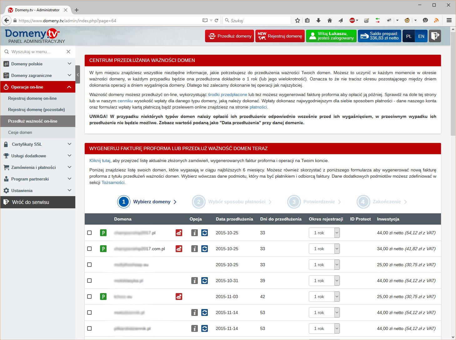 Przedłużanie ważności domen