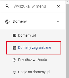 Menu domeny zagraniczne