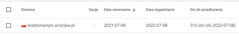 panel sterowania Domeny.tv - czas do wygasniecia domeny