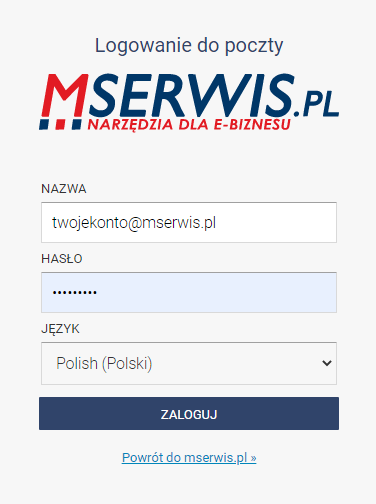 logowanie do poczty mserwis - okno logowania
