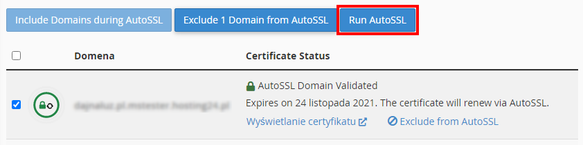 instalacja ssl w ramach AutoSSL - run AutoSSL