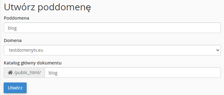 tworzenie poddomeny w cPanelu