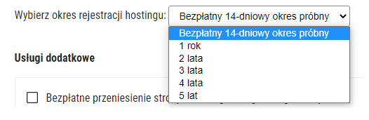 Wybieranie okresu rejestracji hostingu w MSERWIS