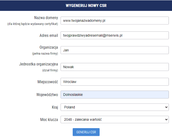 Generowanie CSR