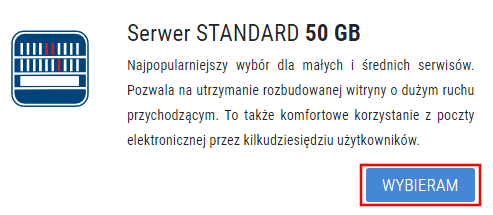 Zamawianie serwera STANDARD z linii Biznes