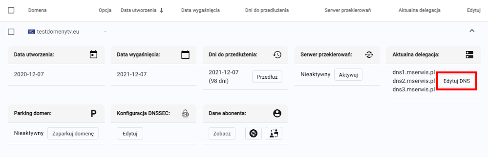 Zmiana delegacji domeny w panelu administracyjnym Domeny.tv