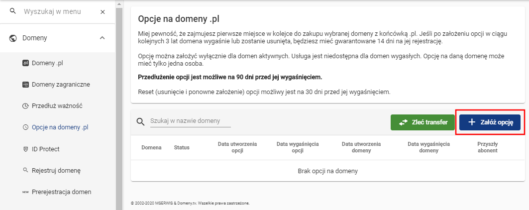 Opcja na domenę zakładanie opcji