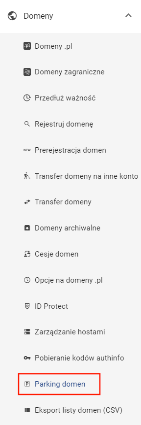 parking domen menu parking domen