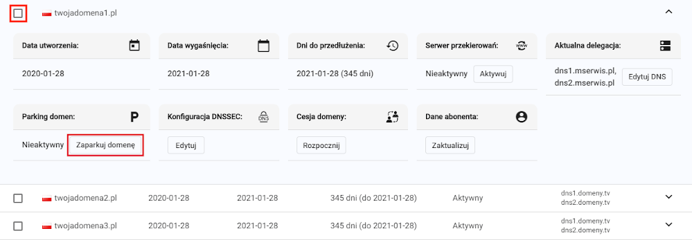 parking domen parkowanie pojedynczej domeny