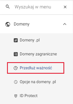 przedluzanie waznosci domeny wybor opcji