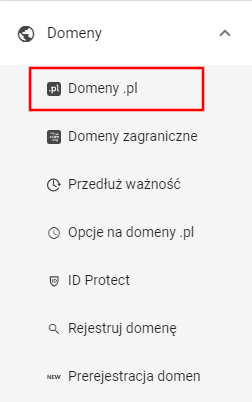 Serwer przekierowań - menu lista domen .pl
