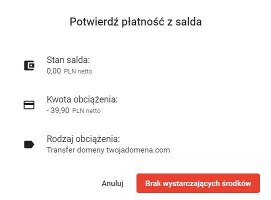 transfer domen zagranicznych saldo prepaid