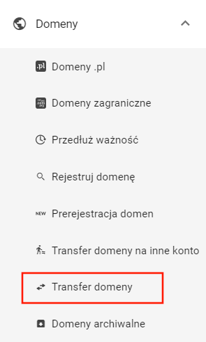 transfer domen zagranicznych wybór opcji