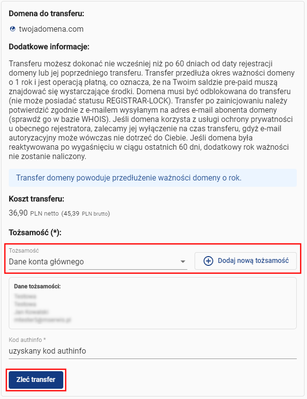 transfer domen zagranicznych wybór tożsamości