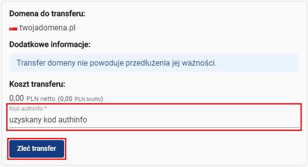 transfer domeny pl authinfo