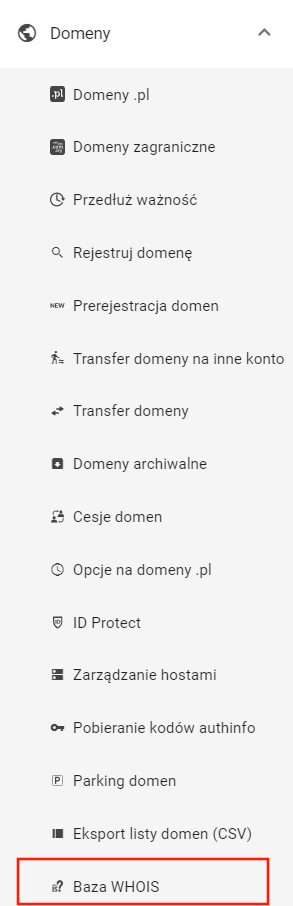 whois wybór z panelu administracyjnego