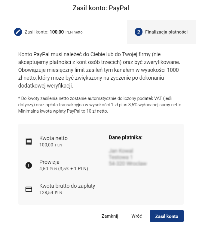 zasilenie konta PayPal