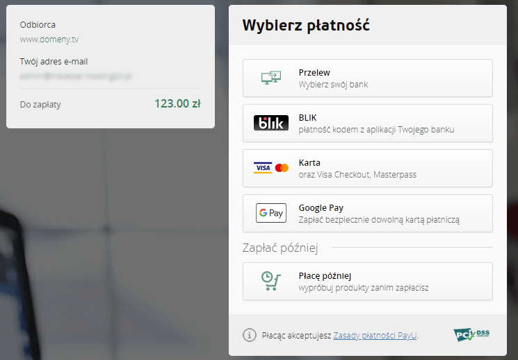 zasilenie konta PayU wybór płatności