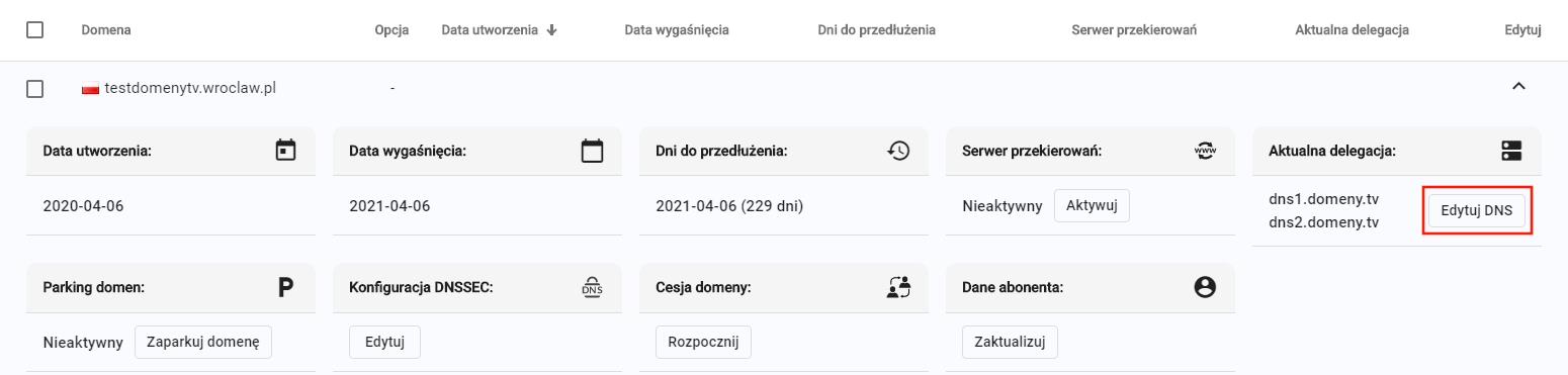 zmiana delegacji edytuj dns
