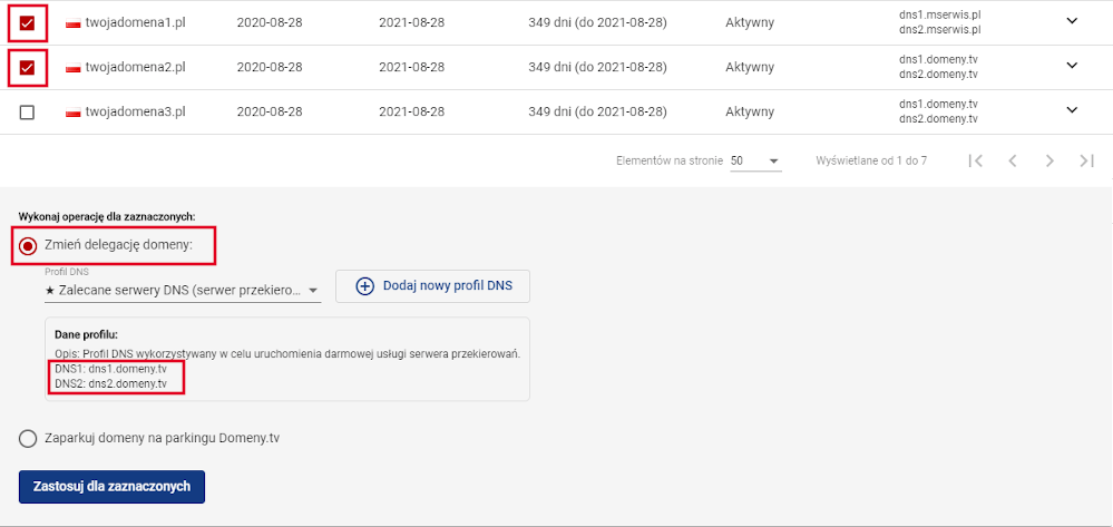 zmiana delegacji masowa zmiana dns