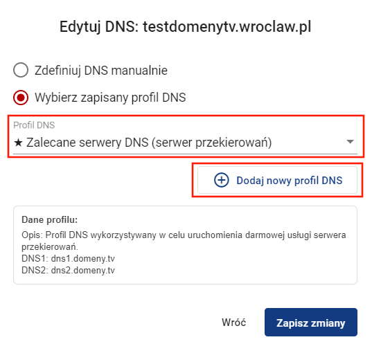 zmiana delegacji nowy dns