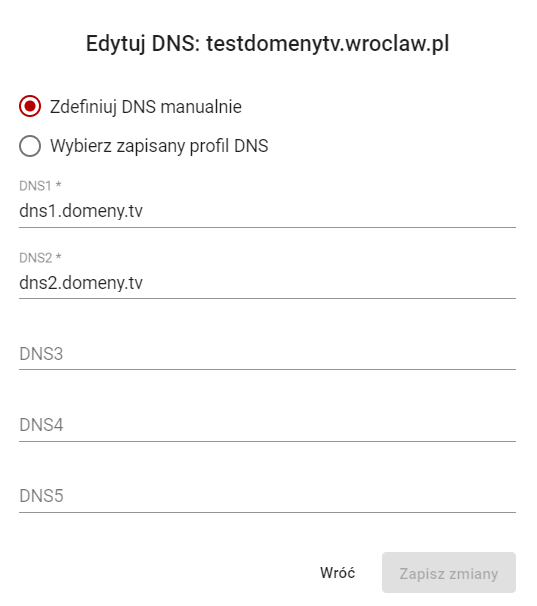 zmiana delegacji wybór dns