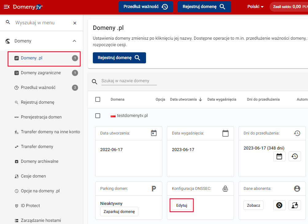 konfiguracja dnssec w czerwonym panelu Domeny.tv