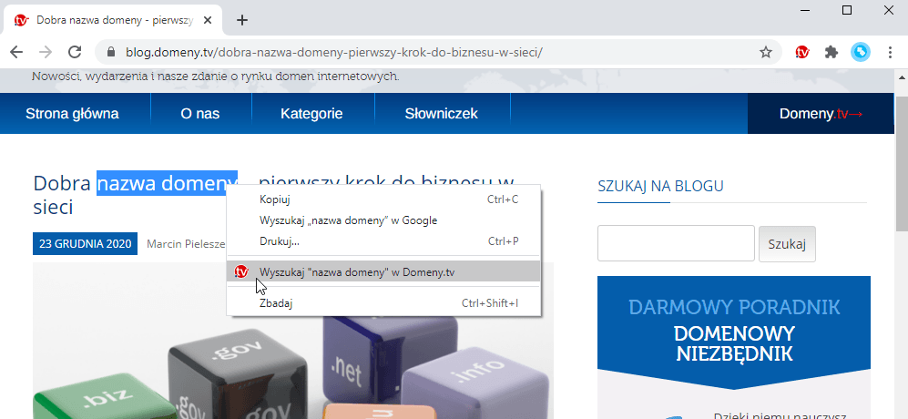 Wyszukiwanie domen w przeglądarce Chrome