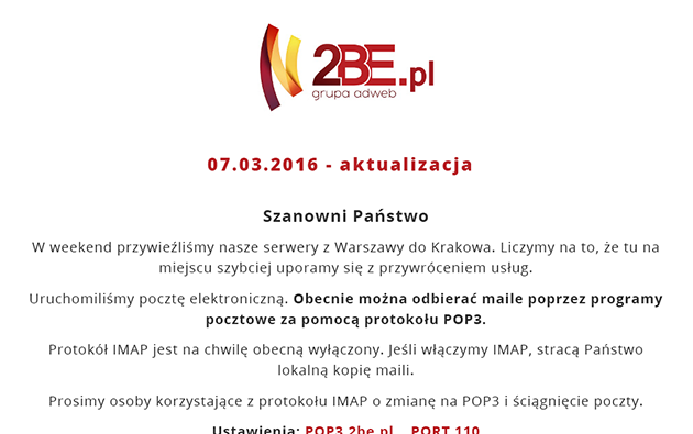 Włamanie na serwery Adweb - paraliż prawie 2000 stron internetowych i skrzynek klient&oacute;w 2be.pl.