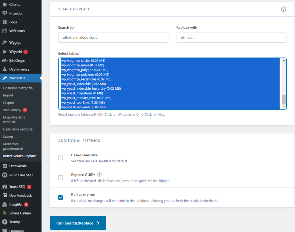 Better Search Replace zmiana sciezek stron