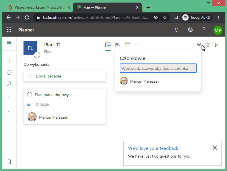 Rysunek 7 Dodawanie nowego członka do planu.
