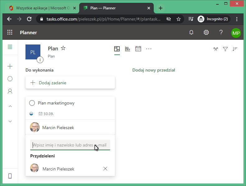 Rysunek 6 Dodawanie nowego zadania do planu