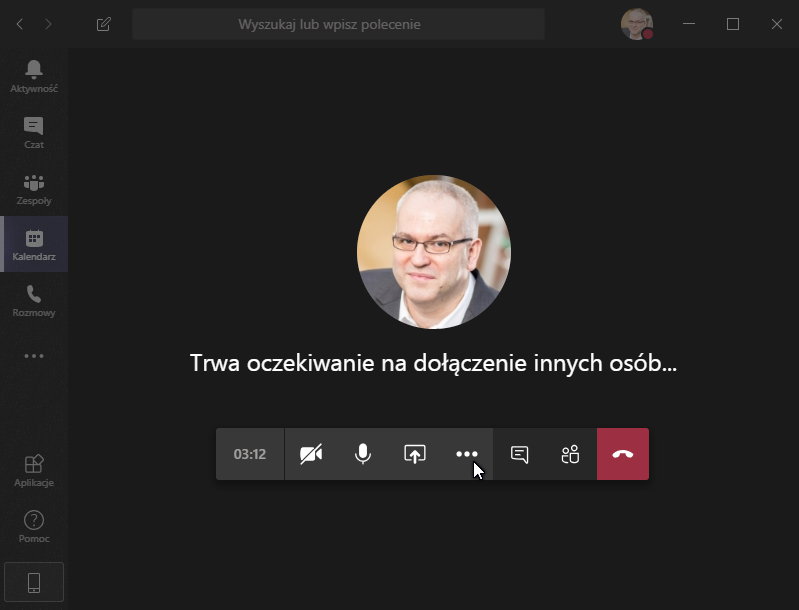 Pasek narzędzi spotkania Microsoft Office365 Teams