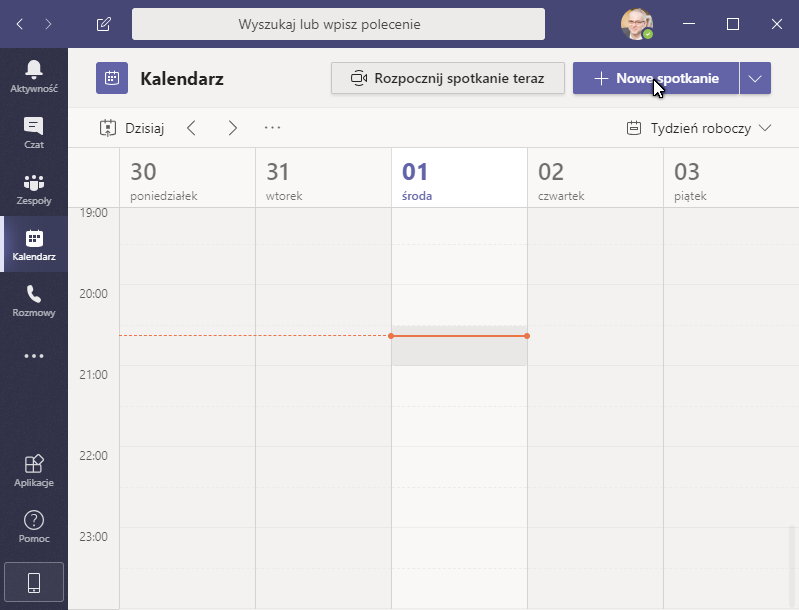 Planowanie nowego spotkania Zespołu w Teams