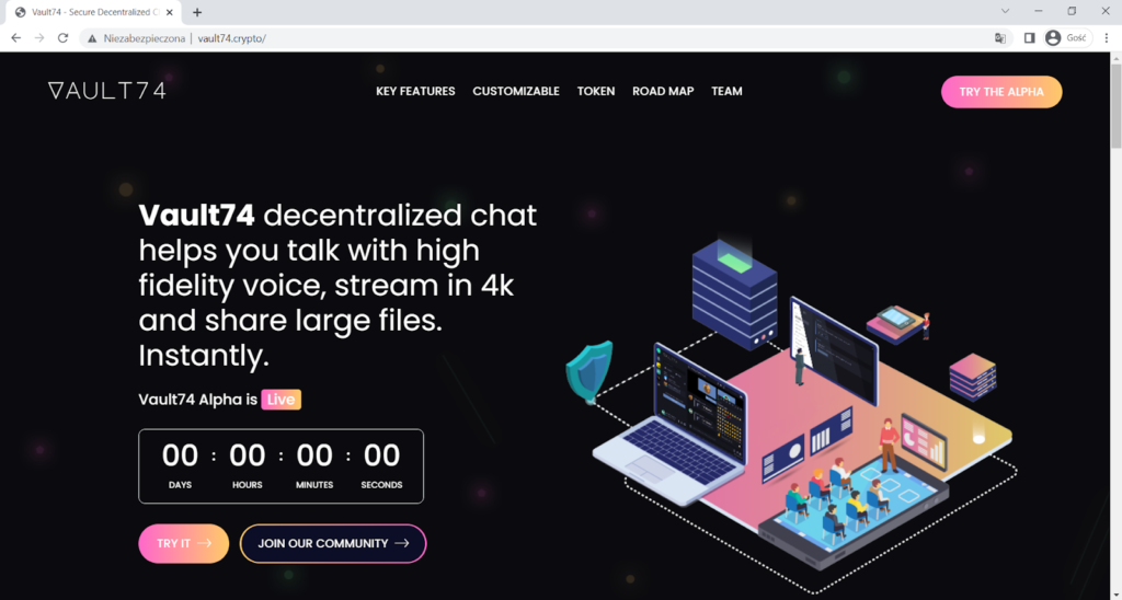 Przykład strony używającej domeny NFT .crypto