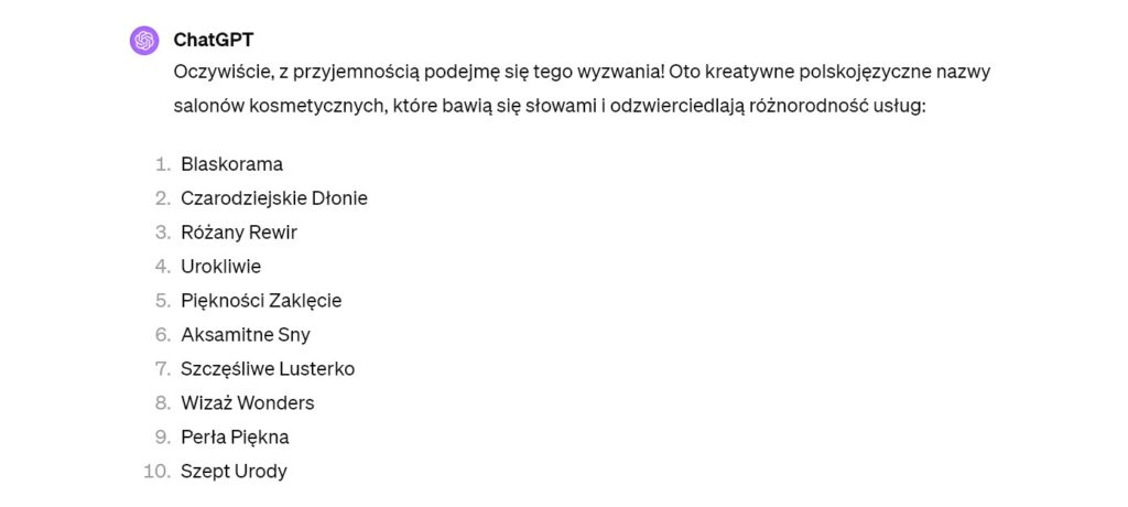 Rys 13 Ostatnia nadzieja w ChatGPT 4 w kontekście kreacji nazwy polskojęzycznej