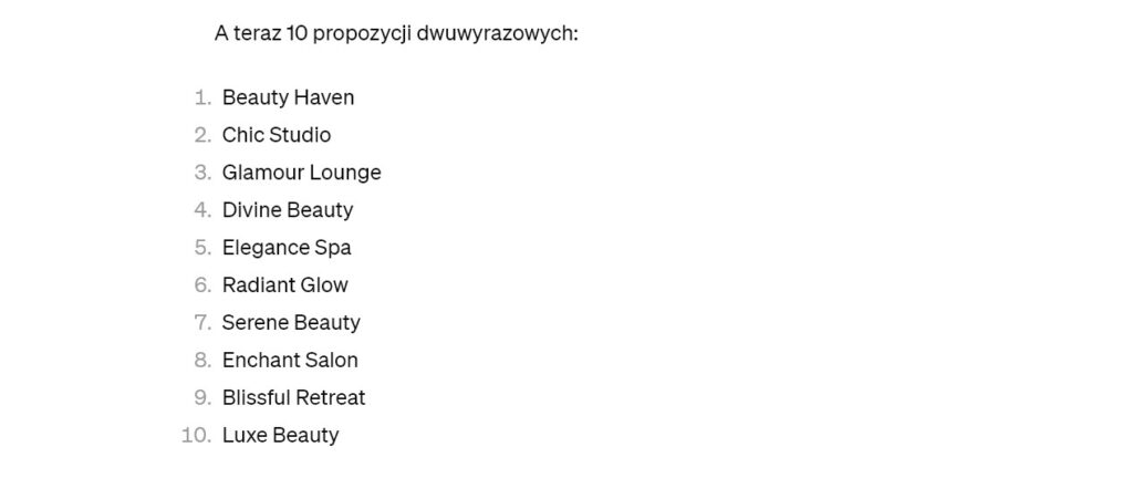 Rys 2 ChatGPT 3 5 proponuje nazwę składającą się z dwóch słów