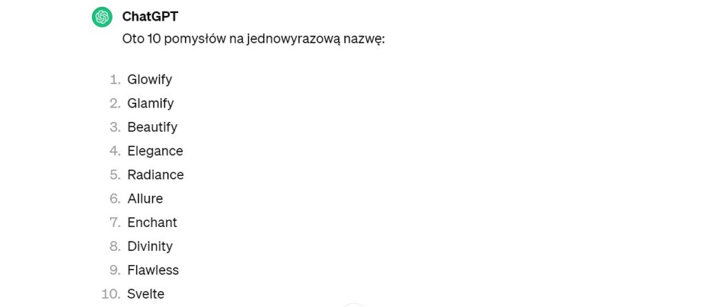 Rys 3 ChatGPT 3 5 proponuje ponownie nazwę salonu kosmetycznego