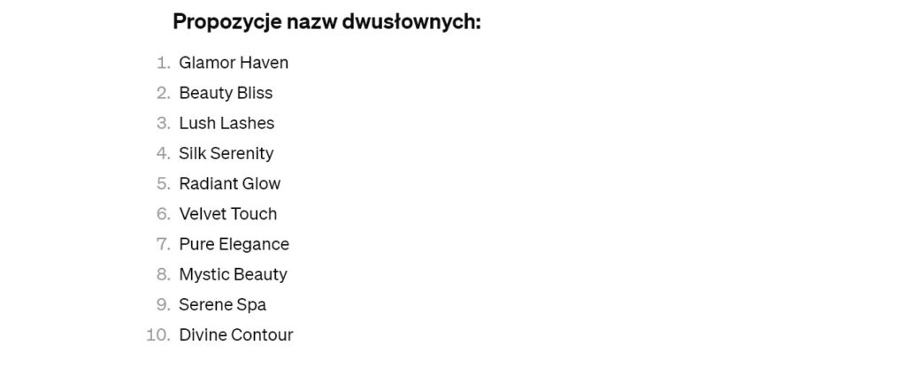 Rys 6 ChatGPT 4 proponuje nazwę składającą się z dwóch słów