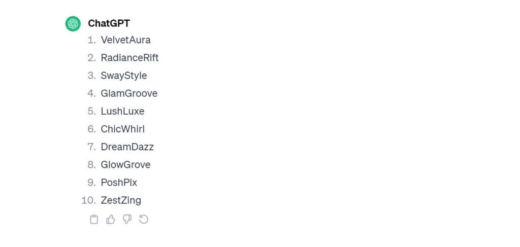 Rys 9 Nowe pomysły ChatGPT 3 5 na nazwę firmy z branży kosmetycznej