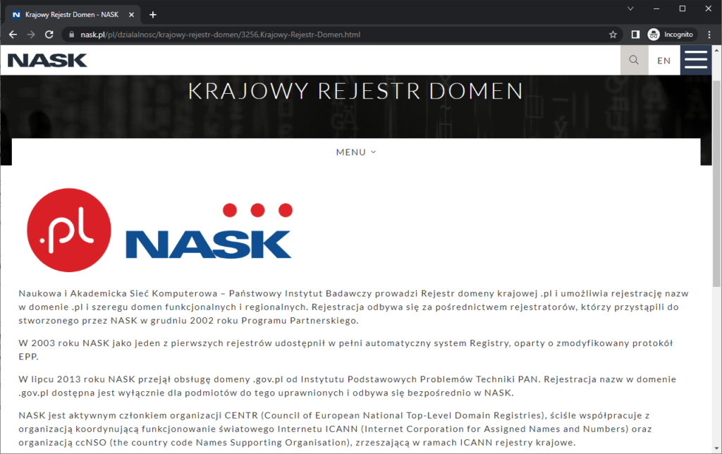 Rysunek 2 Krajowy Rejestr Domen NASK