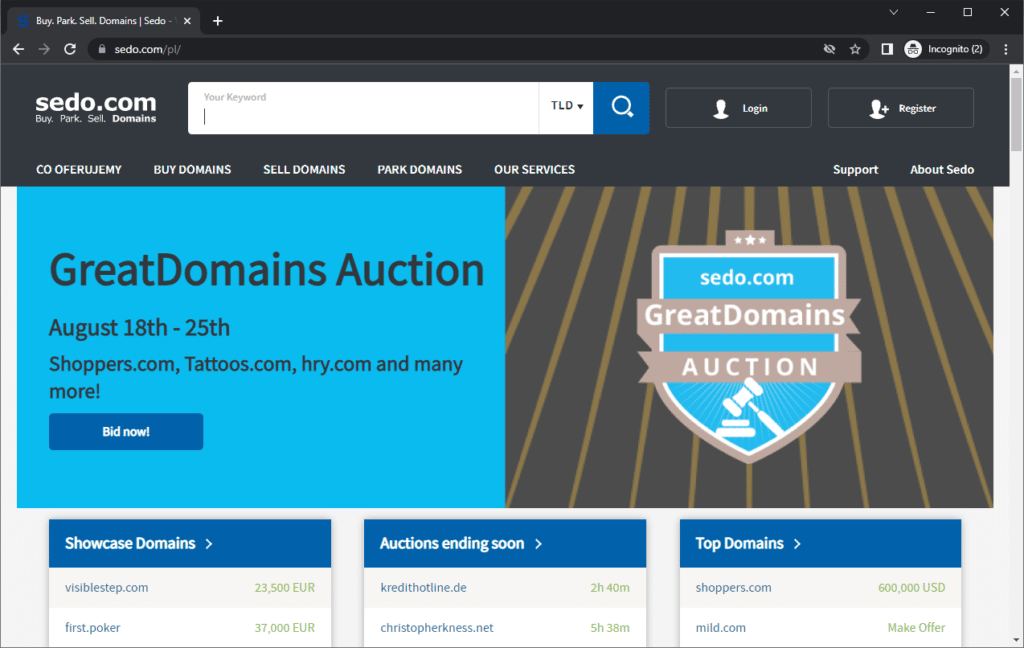 Rysunek 3 Miedzynarodowa giałda domen Sedo_com