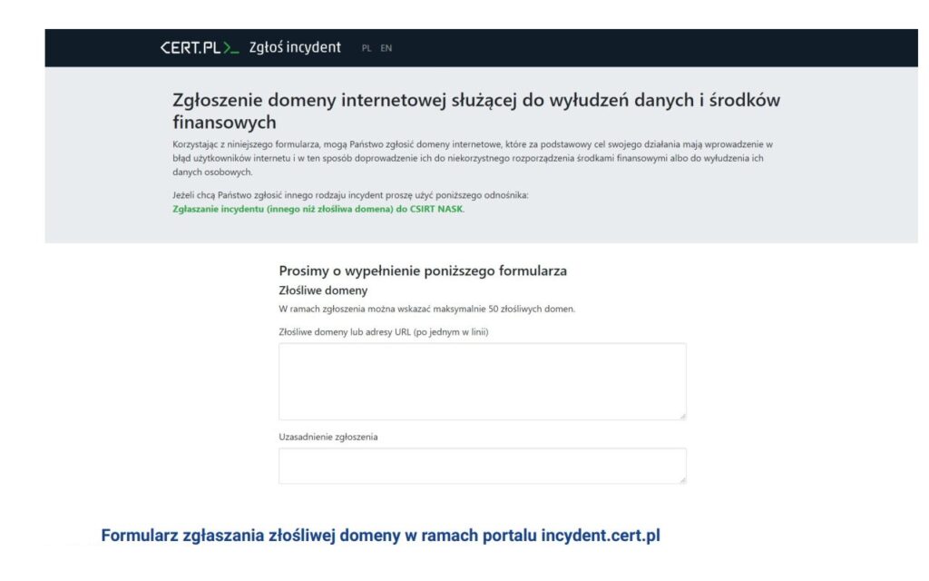 Rysunek10 Zgłoszenie złośliwej domeny do CERT