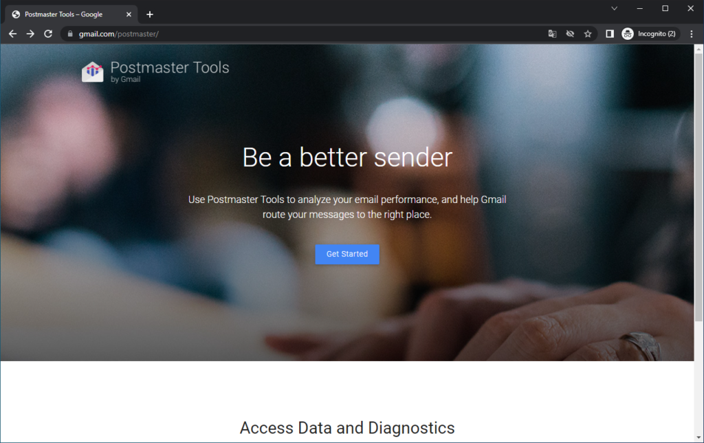 Rysunek 11 Strona domowa narzędzia Gmail Postmaster