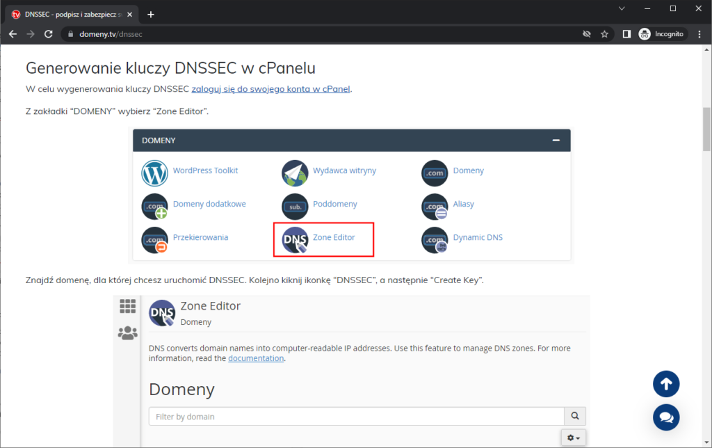 Rysunek 4 Konfiguracja DNSSEC w panelu zarządzania hostingiem.
