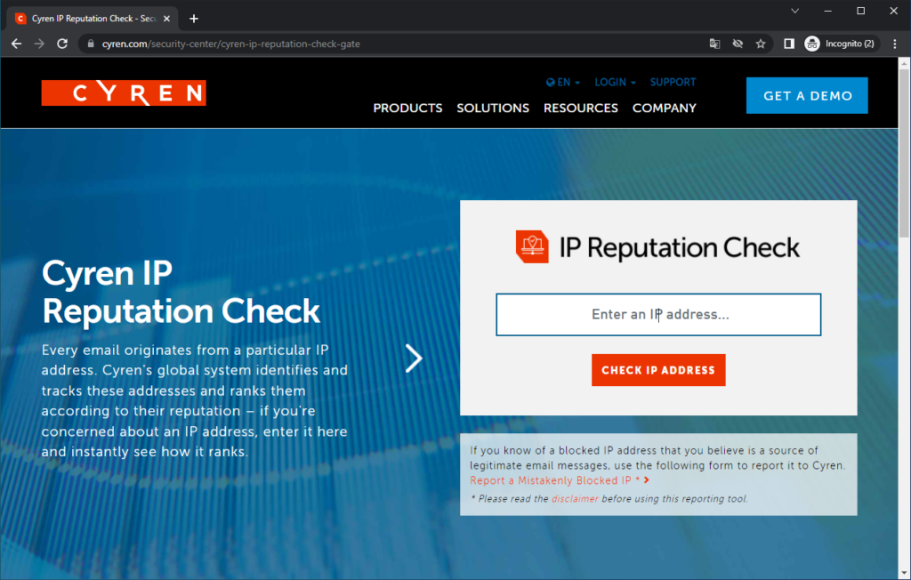 Rysunek 7 Sprawdzanie wiarygodności adresu IP przy pomocy Cyren.com