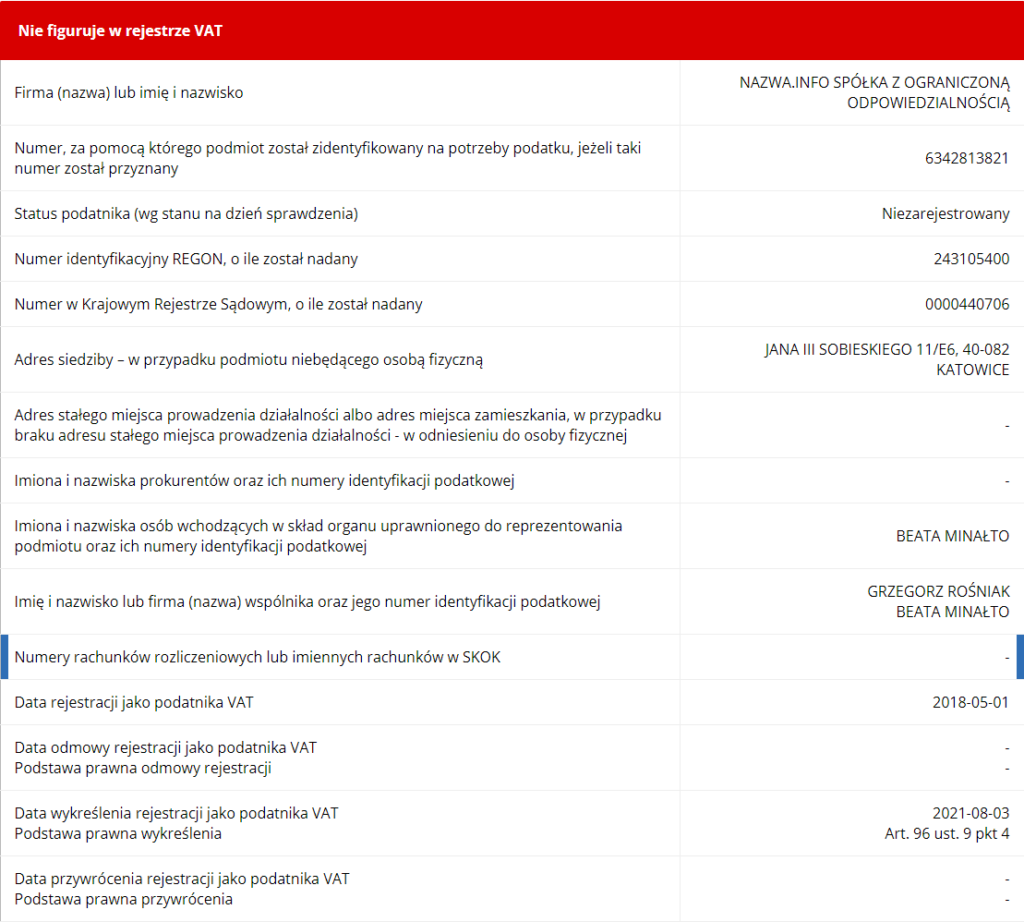 rejestrator przestał istnieć